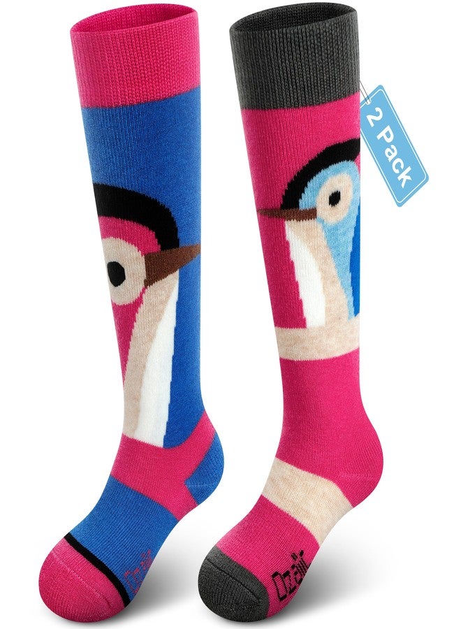 Ozaiic Merino Wool Ski Socks Kids 2 Pairs, Winter Warm Knee High Snowboarding Thermal Skating Socks for Boys Girls Toddlers - Image 1